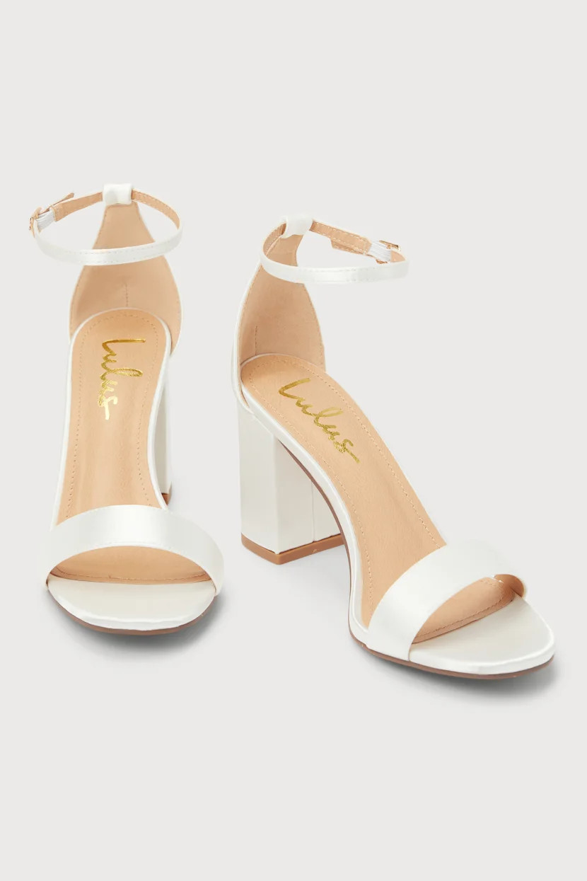 Arylee White Satin Ankle Strap Heels | Lulus
