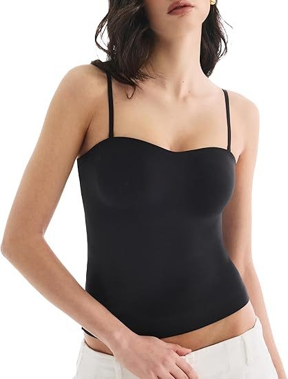 Built in Bra Tank Tops for Women, Double Lined Padded Cami Scoop Neck Spaghetti Straps Basic Summ... | Amazon (US)