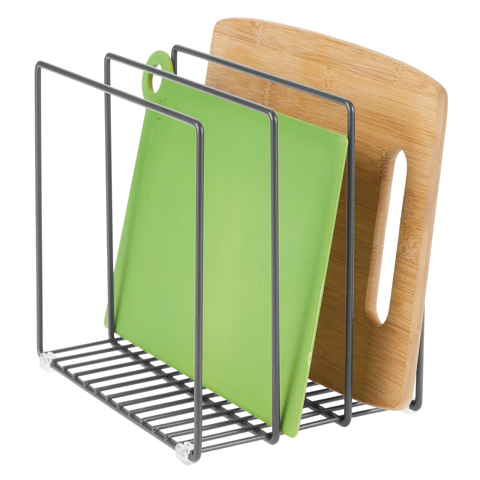 mDesign Steel Storage Tray Organizer Rack for Kitchen Cabinet - Divided Holder with 3 Slots for S... | Amazon (US)