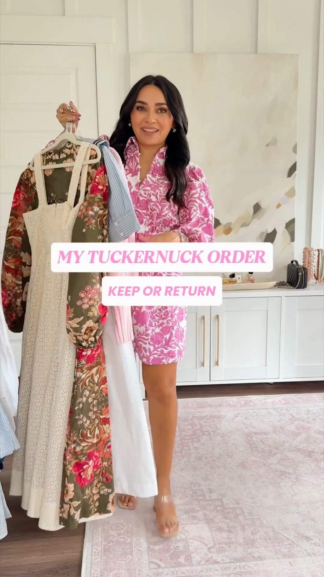 Tuckernuck Try On! Summer Outfits!
For reference: I’m 5’0, petite, 32b bra size, and 2/26 in bottoms, pear shaped. 
*Everything I share is unaltered! TTS means true to size. Between size 5-6.5 in shoes

Pink floral dress size xxs TTS
Clear heels size 5 TTS

White dress size xs TTS - I could have gone with the xxs but i like having a little room in this dress 
Clear heels size 5 TTS
Pink cardigan size xxs TTS

Green floral dress size xs TTS
Tan heels size 6 - sized up a size

Blue collard top size xxs TTS
White wide leg crop jean size 26 short TTS
Brown flats size 5 TTS

Porcelain off white eyelet dress size xs TTS
Clear heels size 5 TTS

Europe outfits
Summer outfits
Summer dresses

#LTKootd #LTKPetite

#LTKgrwm