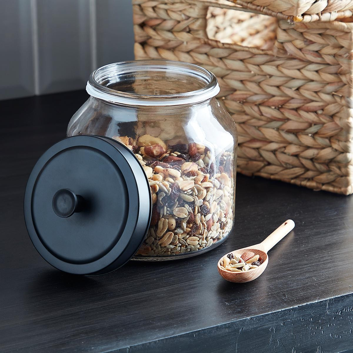 3.2 qt. Glass Canister Black Matte Lid | The Container Store
