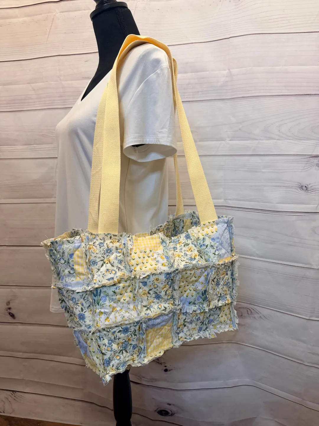 Handmade Rag Quilt Bag – Patchwork Tote – 13x10x7 – Shabby Chic Purse With Matching Key Wri... | Etsy (US)