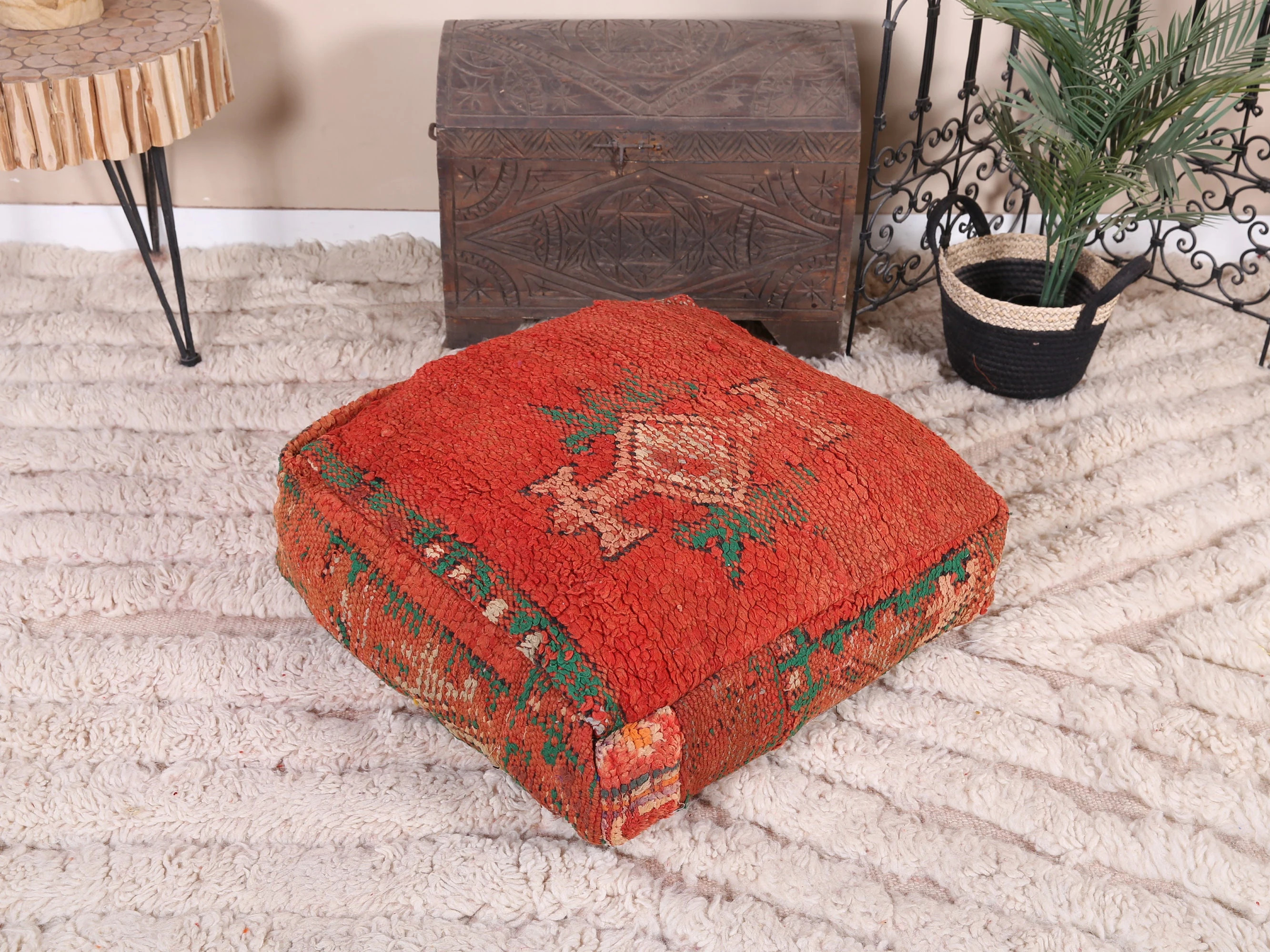 Vintage Moroccan Pouf Cover, Moroccan Kilim Pouf, Moroccan Floor cushion | Etsy (Global)