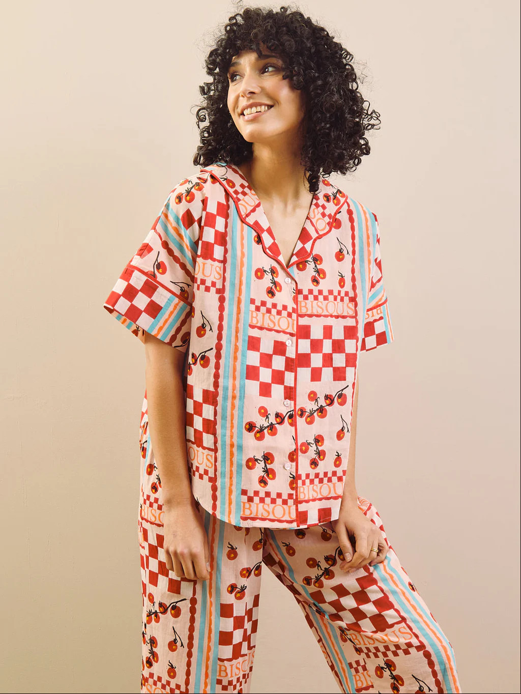 Womens Voile Oversize Pyjamas Pink Tomato Kisses | Their Nibs UK