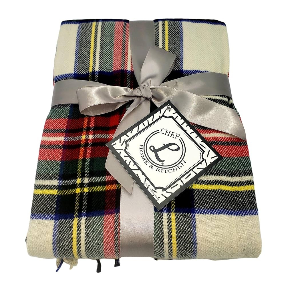 CHEF L HOME & KITCHEN Lightwight Throw Red/Ivory Plaid with Tassels/Fringe- 60" x 50" | Amazon (US)