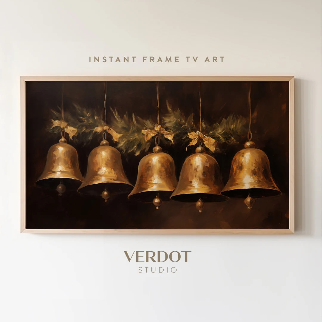 Christmas Bells Frame Tv Art Neutral Vintage Christmas - Etsy | Etsy (US)