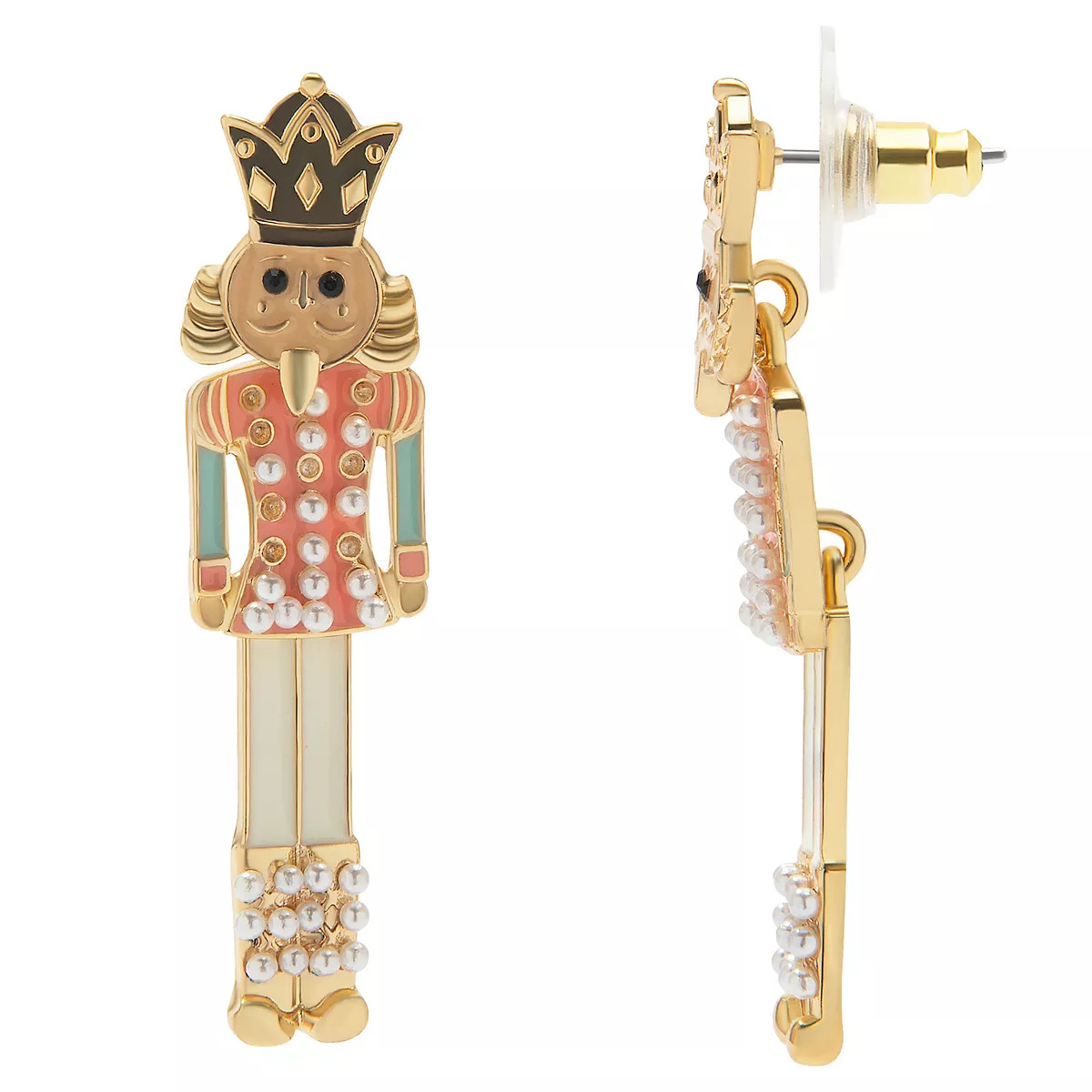 LC Lauren Conrad Gold Tone Crystal & Simulated Pearl Pastel Nutcracker Drop Earrings | Kohl's