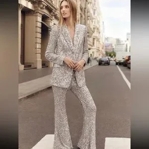 Express Silver Sequin Flare Pants - Eras Renaissance Barbie Look | Poshmark
