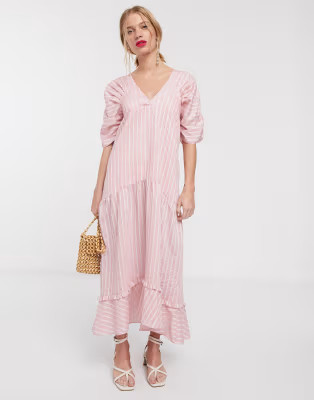Lost Ink maxi smock dress with tiered skirt in stripe | ASOS (Global)