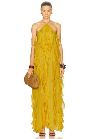Ronny Kobo Liora Dress in Mustard | FWRD 
