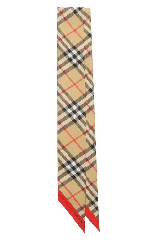 burberry Check Reversible Silk Twill Skinny Scarf in Sand at Nordstrom | Nordstrom