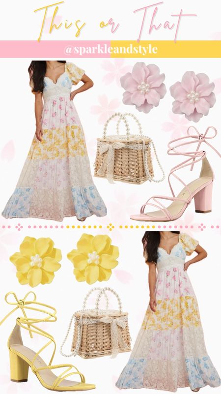 This Or That: Spring and Summer Outfit Inspo

🩷 pink, blue, and yellow patchwork floral print puff sleeve maxi dress, pink flower earrings, pink heels, rattan pearl bag
💛 pink, blue, and yellow patchwork floral print puff sleeve maxi dress, yellow flower earrings, yellow heels, rattan pearl bag



#LTKItBag #LTKShoeCrush #LTKWedding