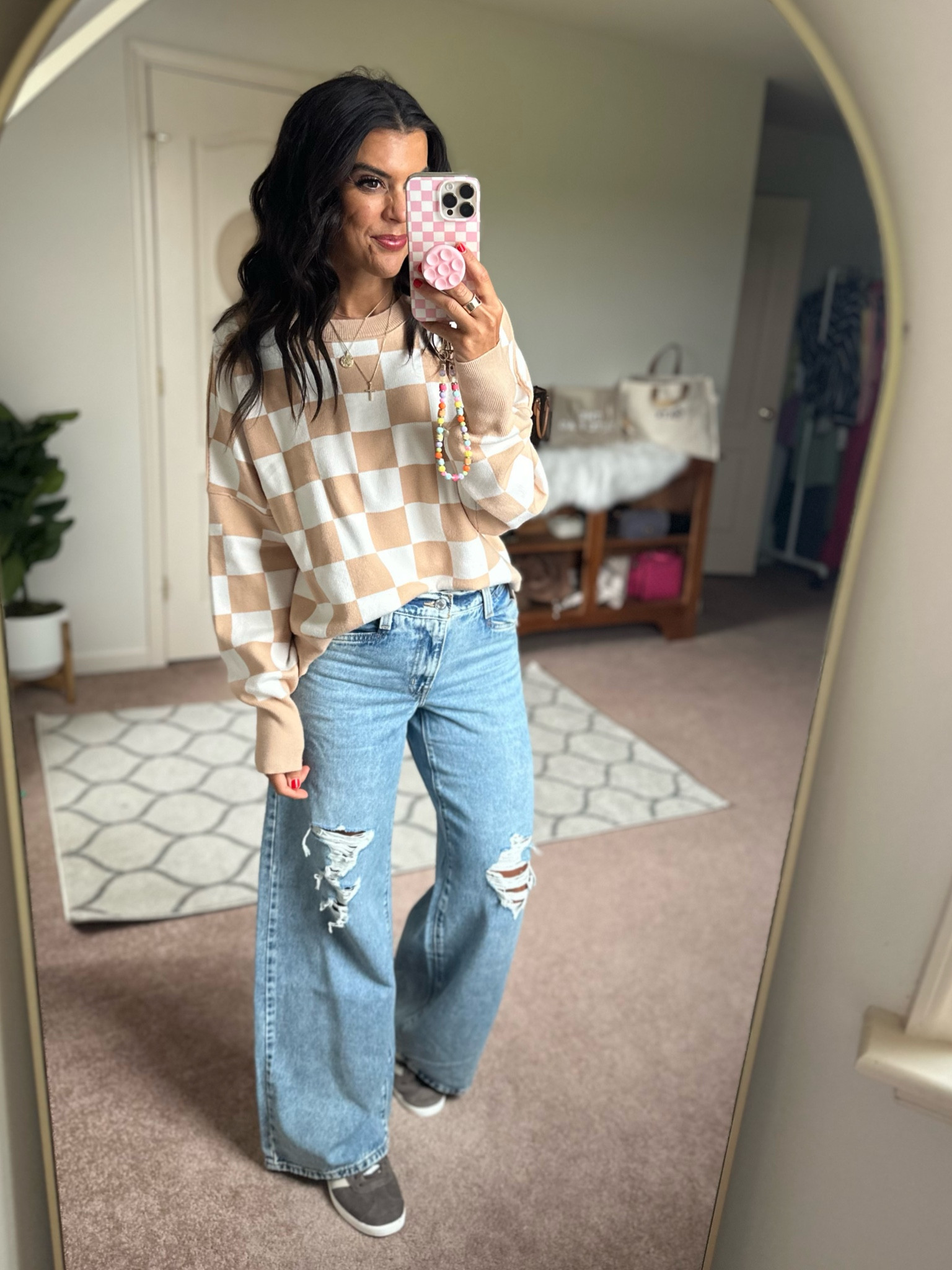 Size medium in sweater 
Levi jeans sized up one 
Sneakers fit tts 

#LTKSeasonal #LTKStyleTip #LTKFindsUnder100