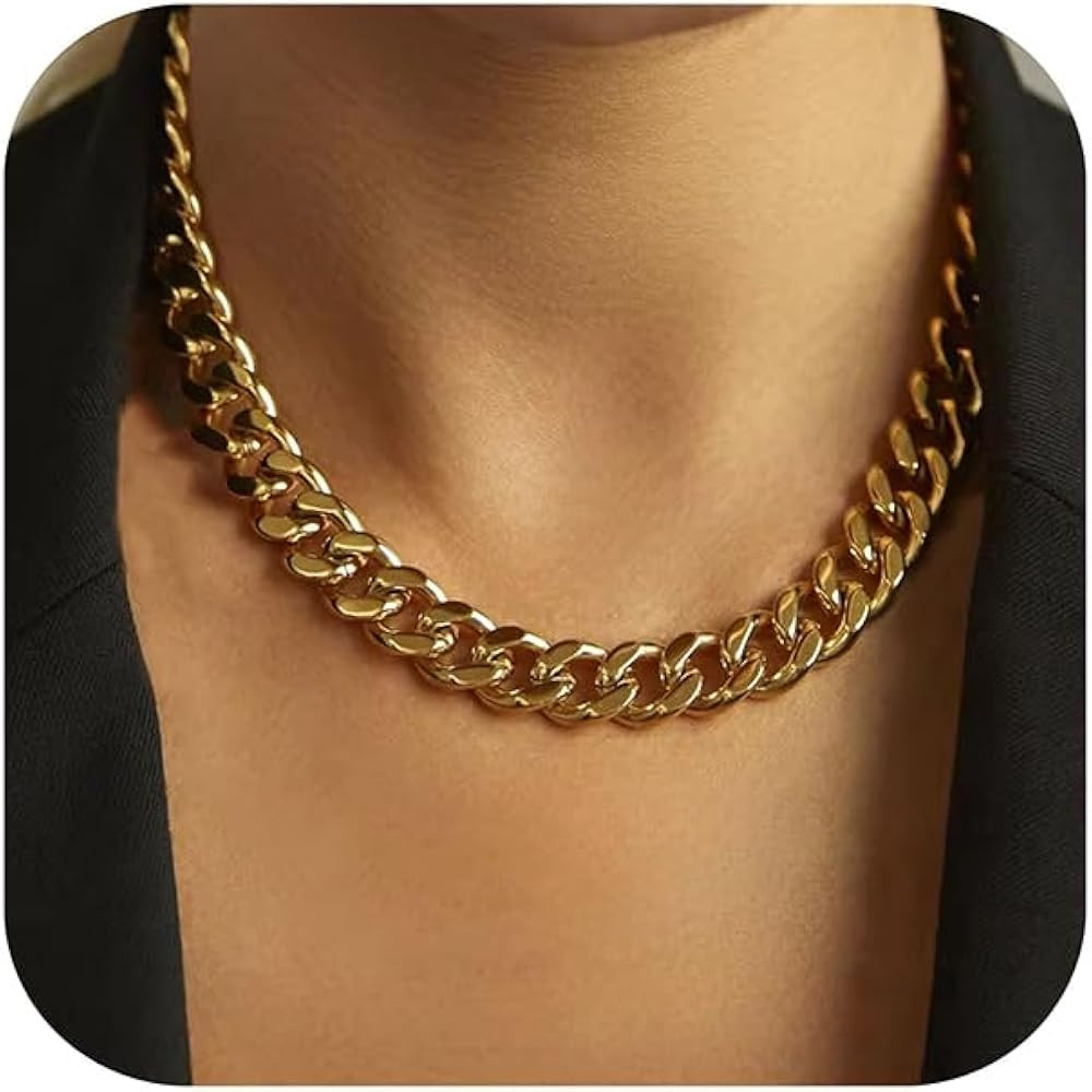 NOKMIT Chunky Cuban Link Curb Chain Necklace for Women Men Dainty 18K Gold Silver Tone Choker Thi... | Amazon (US)