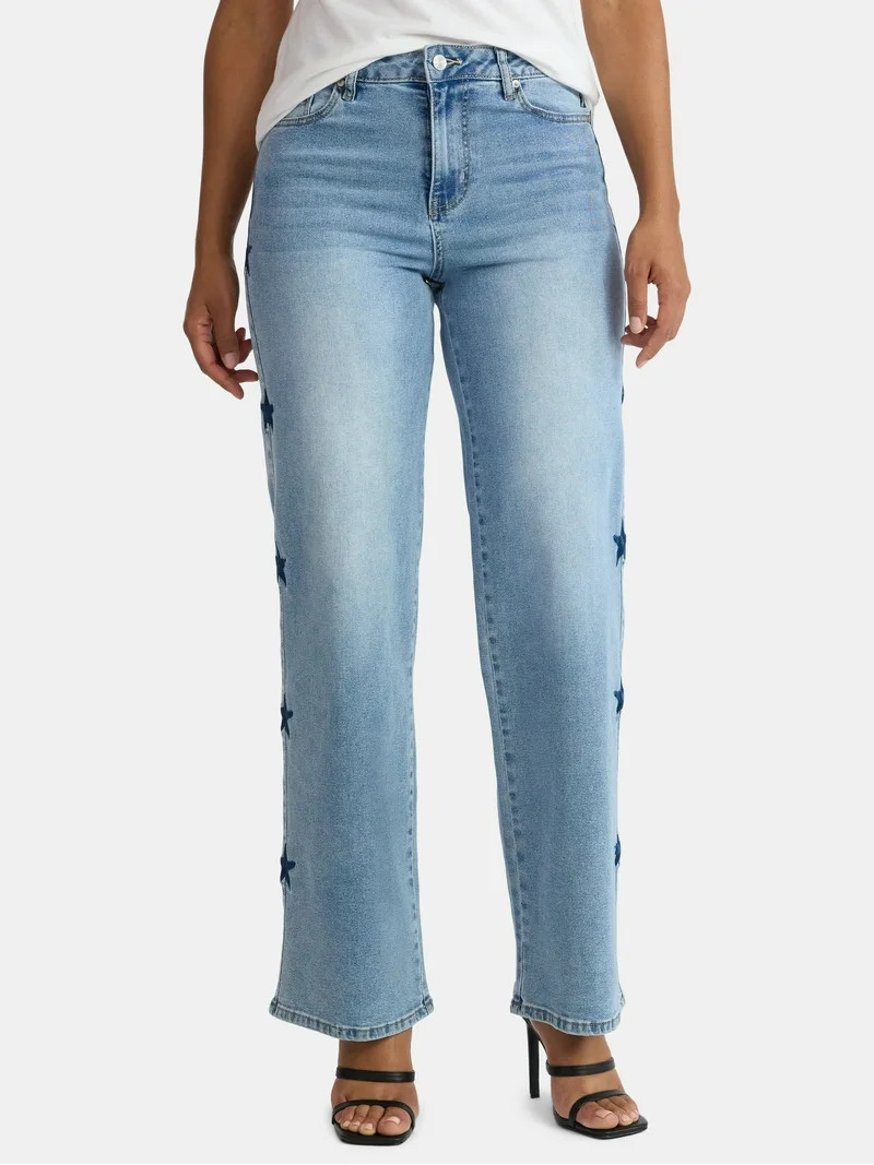 Madden NYC Women's Ultra 90s Fit Jeans with Embroidery, 32" inseam, Sizes 00-18 | Walmart (US)