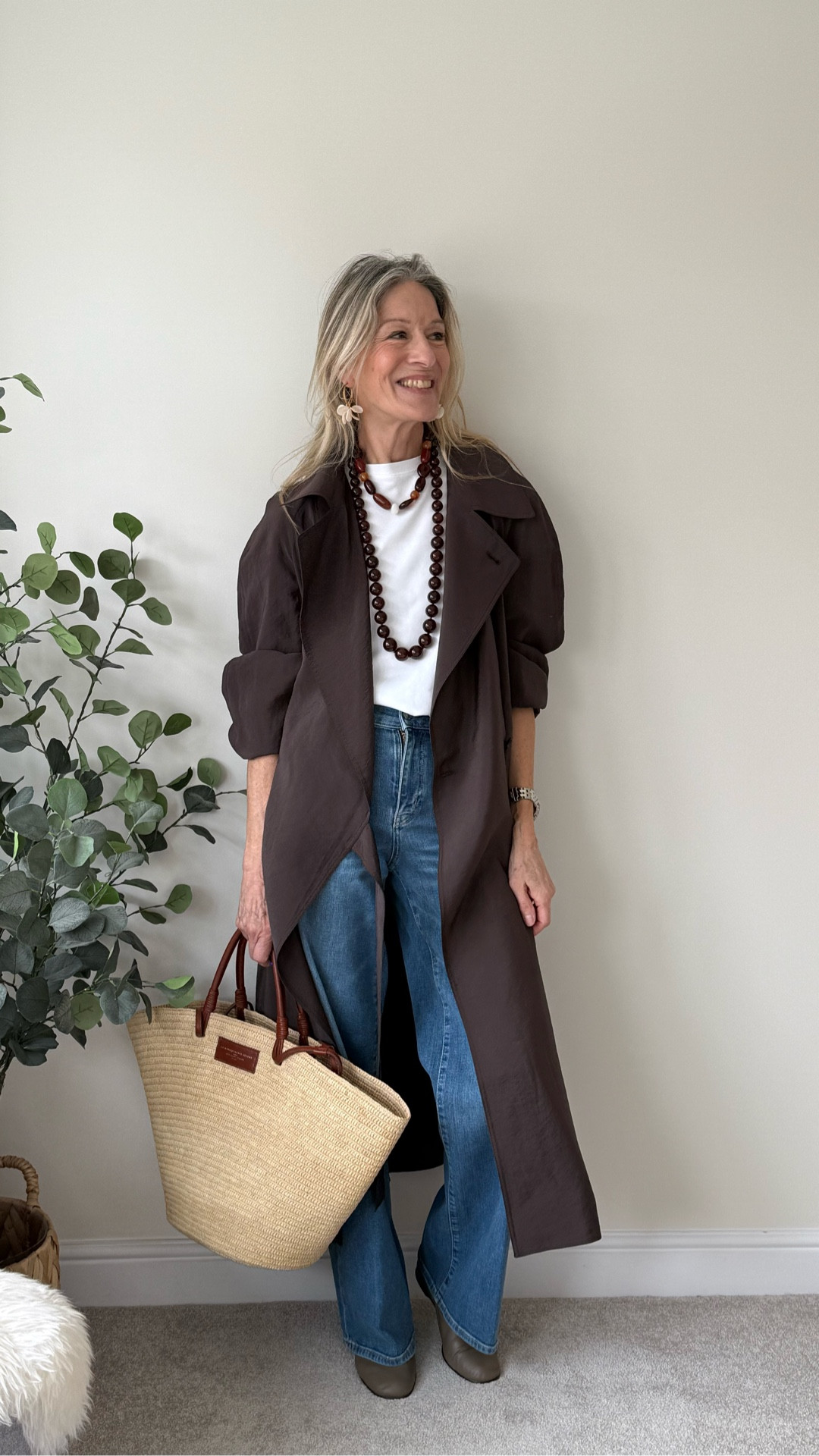 A Trench that’s a dress! 
Love it worn like this as a Spring Trench. 
Pale Jeans
Wide Leg Jeans
Brown Trench 
Trench Dress 
Basket Bag 
Boho Jewellery 

#LTKjeans #LTKstyletip #LTKspring