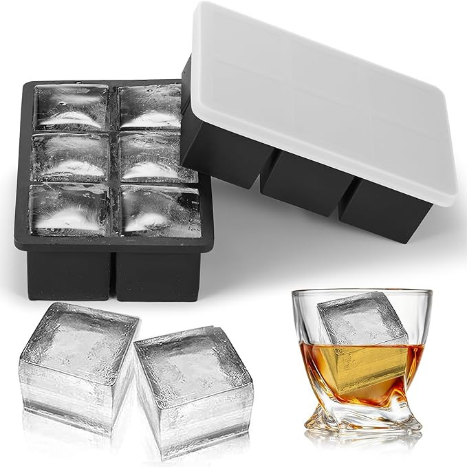 Large Silicone Ice Cube Tray with Lid 2 Pack, Stackable Square Ice Cube Molds for Whiskey,Cocktai... | Amazon (US)