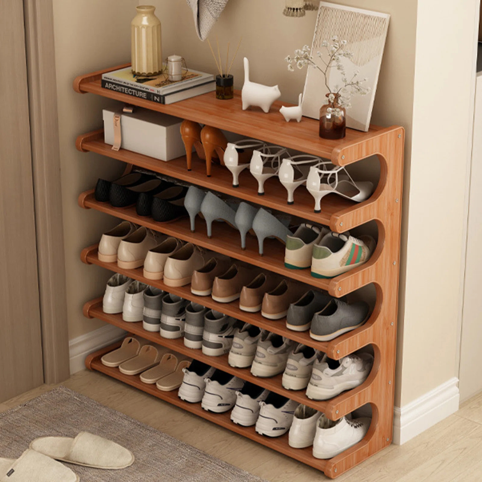 1pc 6-layer Space-saving Bamboo Shoe Rack - Multi-layer, Freestanding Organizer With Wood Grain F... | Wayfair North America