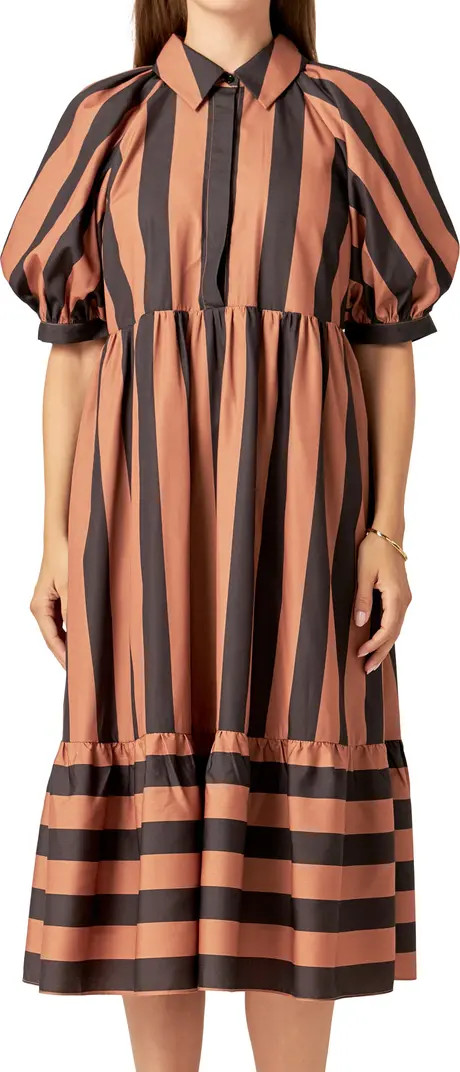 English Factory Bold Stripe Puff Elbow Sleeve Shirtdress | Nordstrom | Nordstrom