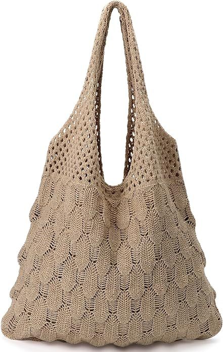 Crochet Tote Bag, Beach Mesh Knitted Bag Large Aesthetic Shoulder Bag Handbags Hollow Hobo Bag fo... | Amazon (US)