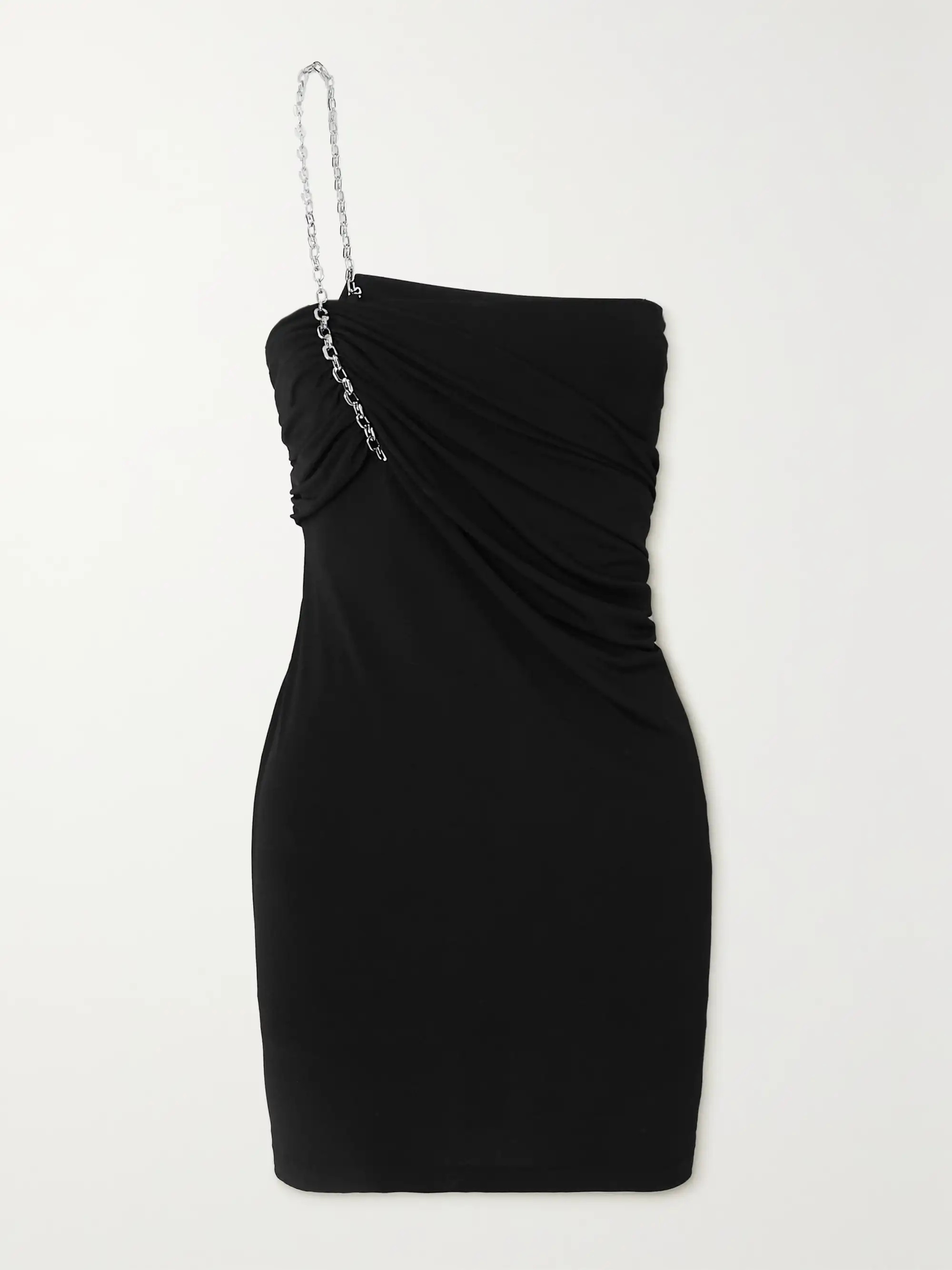 One-shoulder chain-embellished stretch-jersey and mesh mini dress | NET-A-PORTER (US)