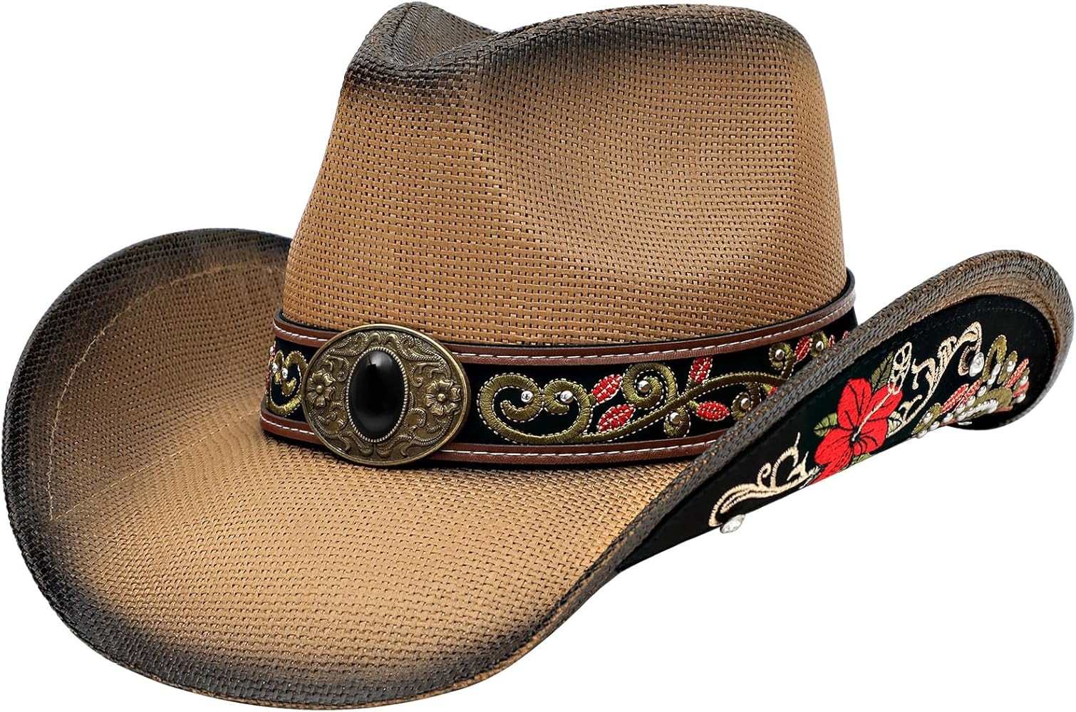 Cowboy Hat,Cowgirl hat,Brown/Black Cowboy Hats for Women Men Straw Wide with Shapeable Brim Cowbo... | Amazon (US)