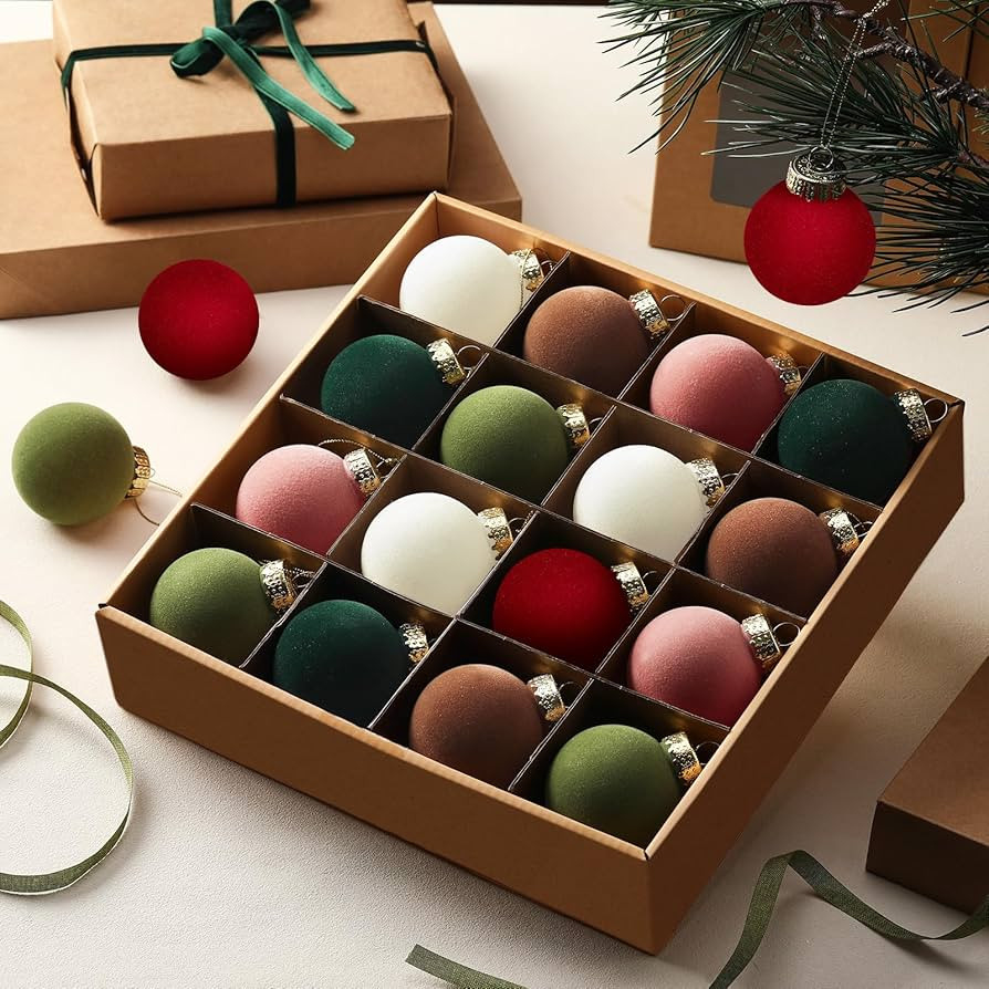 24 Pcs Velvet Christmas Ornaments 2.36 Inch Neutral Shatterproof Plastic Velvet Balls Flocked Orn... | Amazon (US)
