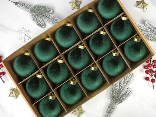 Green Velvet Balls Ornaments for Christmas Tree 15 PCS, Big Shatterproof Christmas Bulbs Ornaments Set-Decorative Hanging Baubles, Flocked Classic Decorations for Holiday(Emerald Green,3.15 Inch) | Amazon (US)