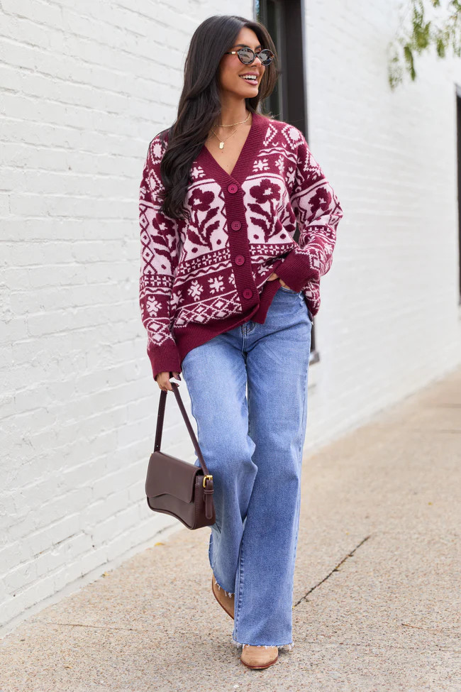 Steff Berry Fair Isle Oversized Cardigan | Pink Lily