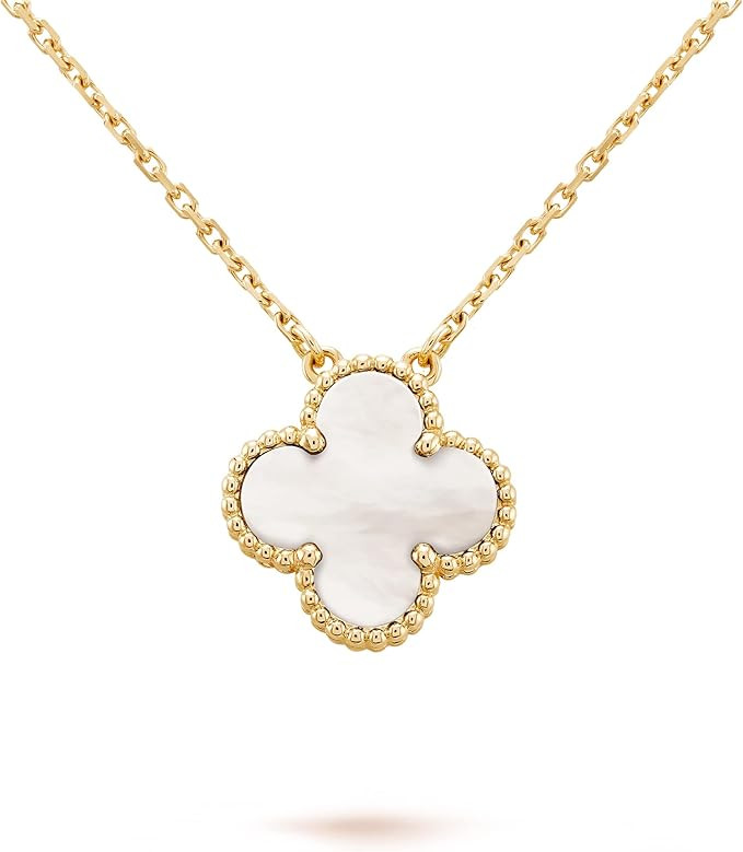 Womens Vintage Alhambra Carnelian Yellow Gold Necklace for Women Ladies Clavicle Chain | Amazon (US)