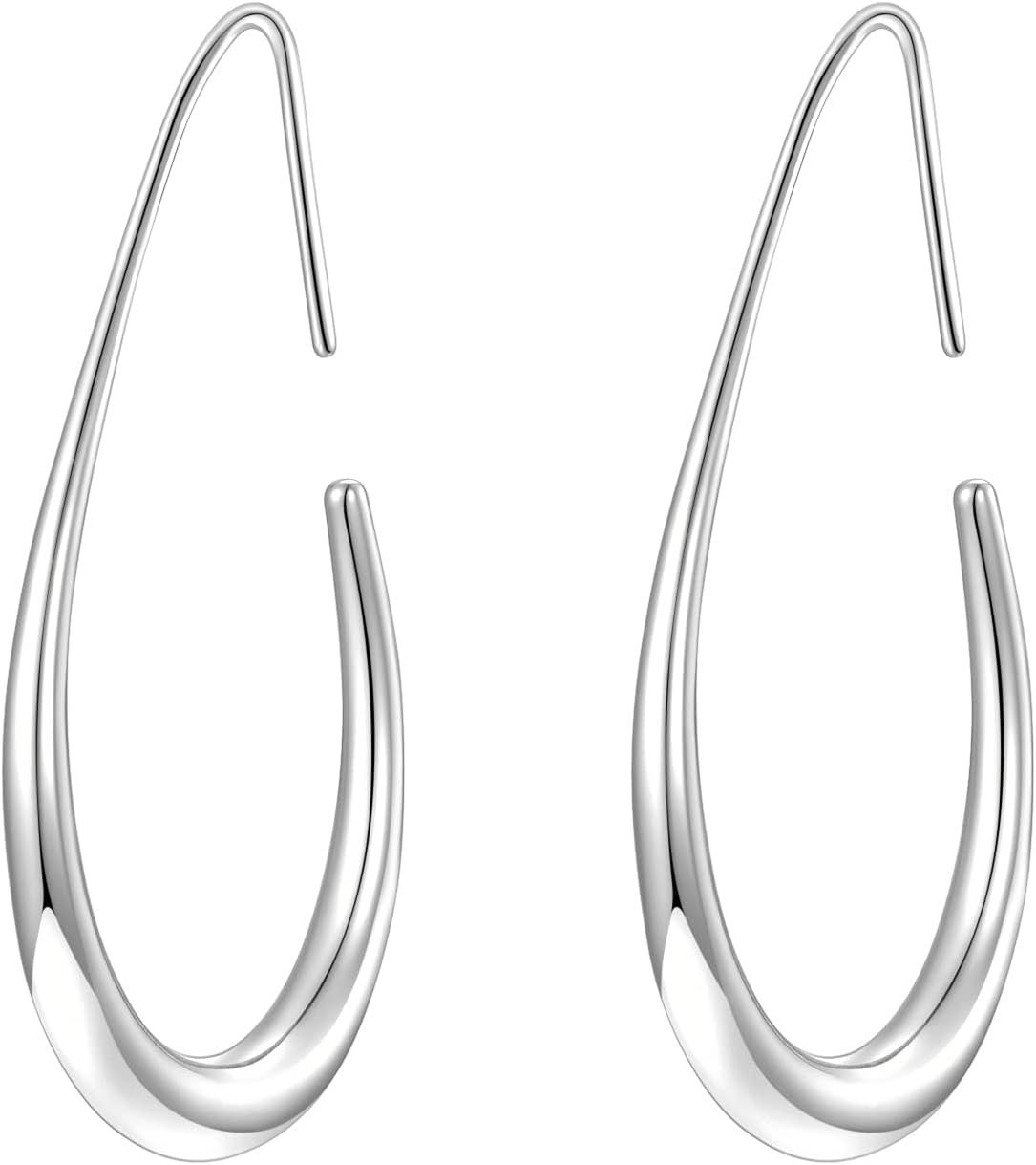 Lightweight Teardrop Hoop Earrings for Women - 14k Gold/White Gold Plated Large Oval Pull Through... | Amazon (US)