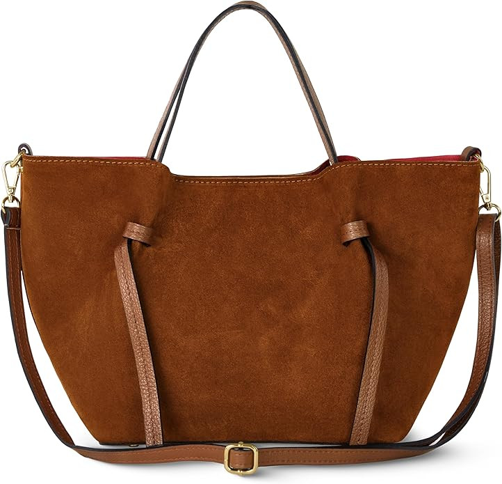 Italian Genuine Suede Tote Bag for Women with Detachable Strap | Structured Top-Handle Purse with... | Amazon (US)