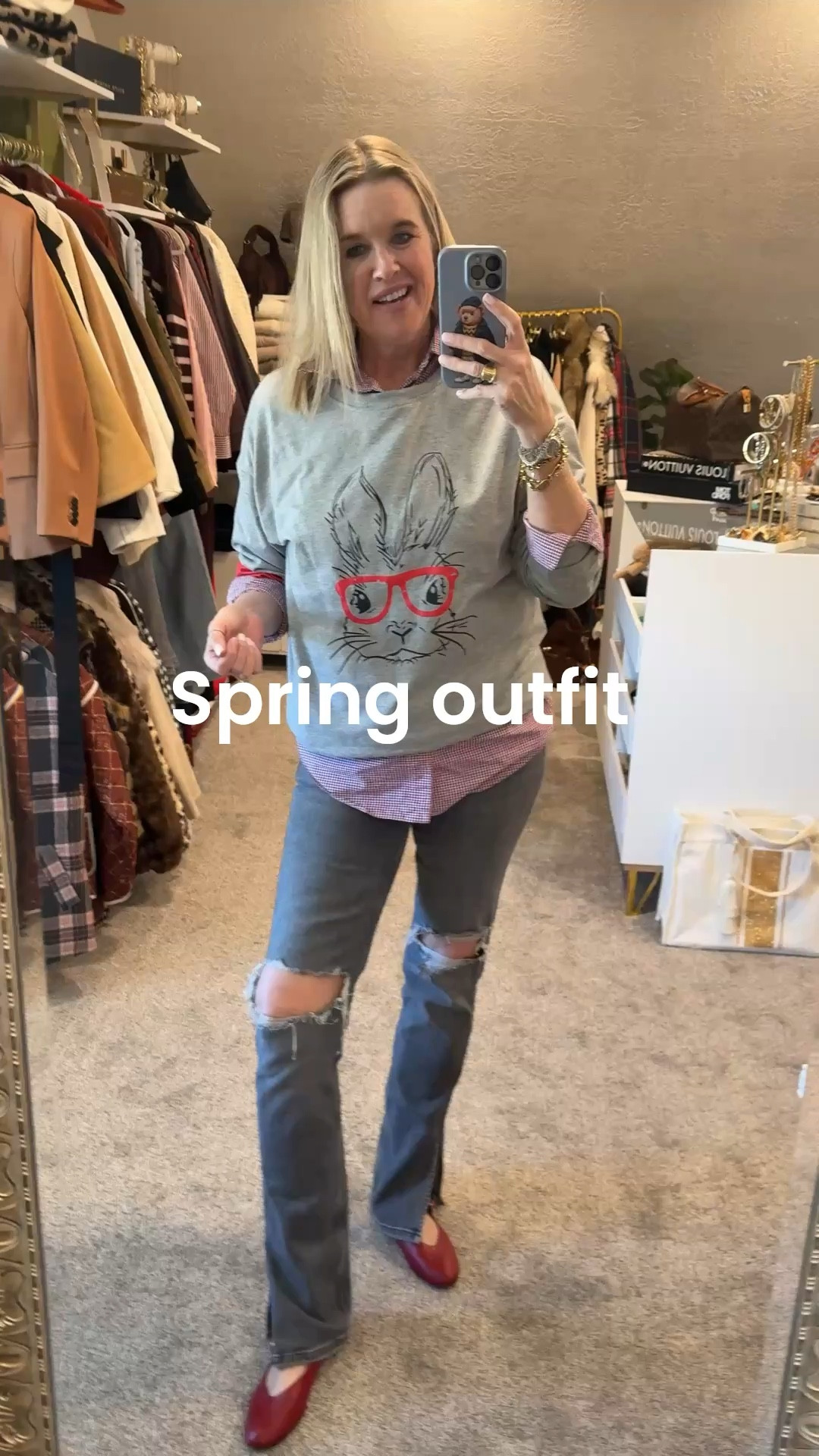 Spring outfit inspo

Grey very light weight rabbit  with glasses sweatshirt 🐰 👓

Men’s Ralph Lauren Red & blue plaid button up shirt 

Light wash grey Zara jeans with slit knees and side slit  (sold out) linked similarr

Large manufactured diamond stud earrings 

Red leather Mary Jane’s  by Madewell (sold out) linked  ones  in same price point and almost identical 

#LTKgrwm #LTKOver40 #LTKootd