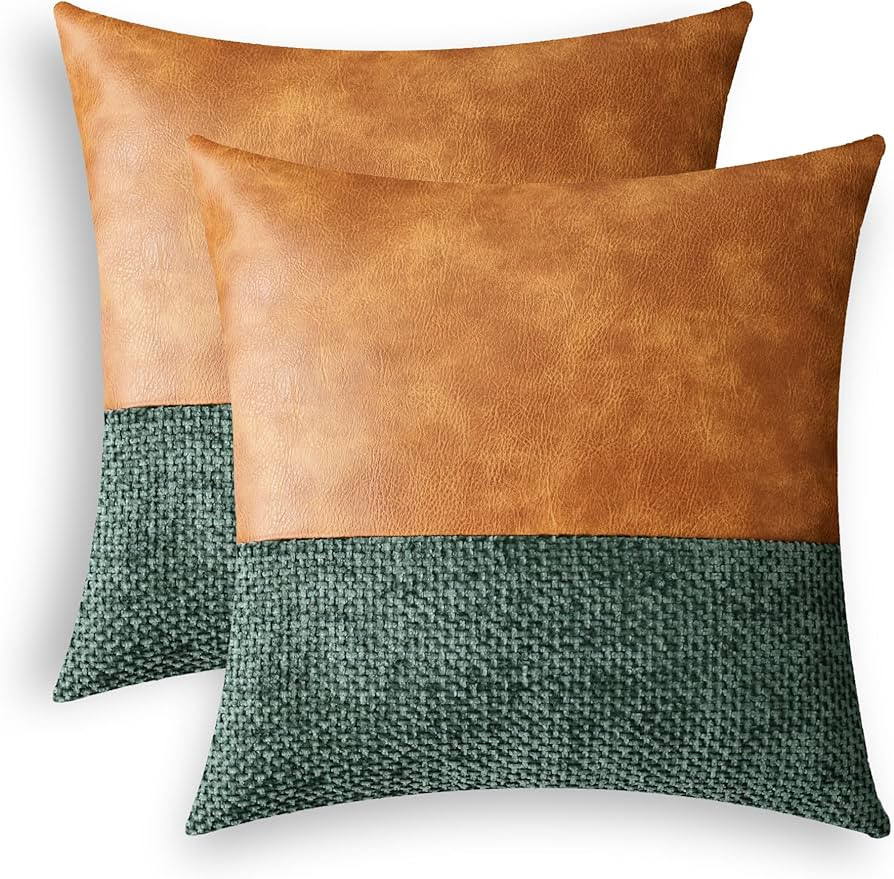 CaliTime Throw Pillow Covers Pack of 2 Soft Faux Leather Solid Dyed Cross Chenille Cushion Cases ... | Amazon (US)