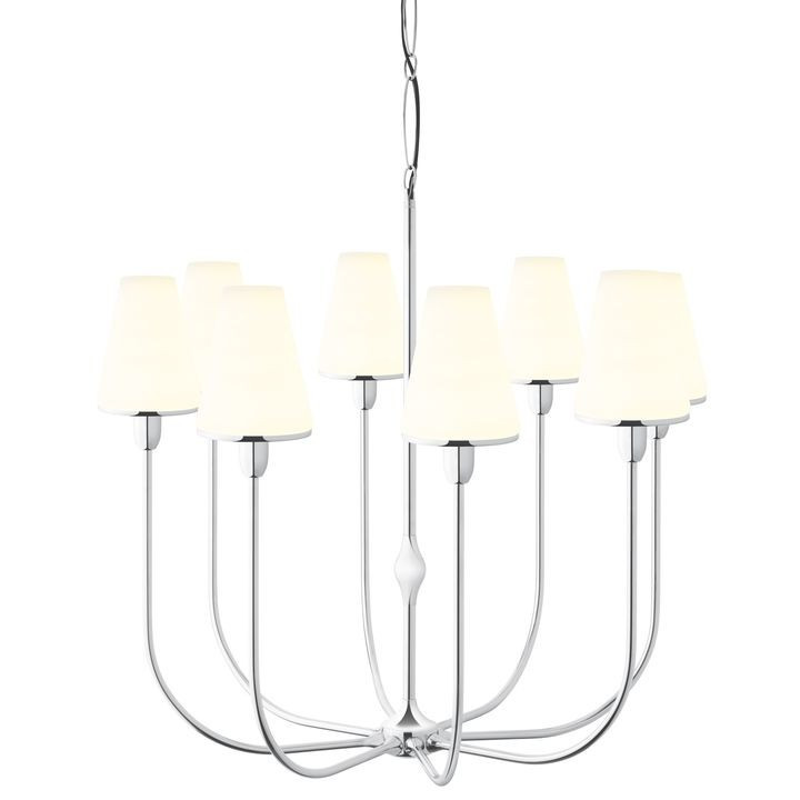 Arden 8-Light Chandelier with Tapered Opal Shade, Polished Nickel | Lights.com