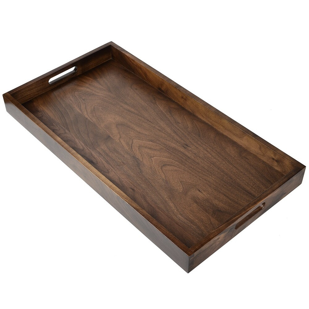 KINWELL Rectangle Black Walnut Wood Serving Tray Ottoman Tray - Bed Bath & Beyond - 36809257 | Bed Bath & Beyond