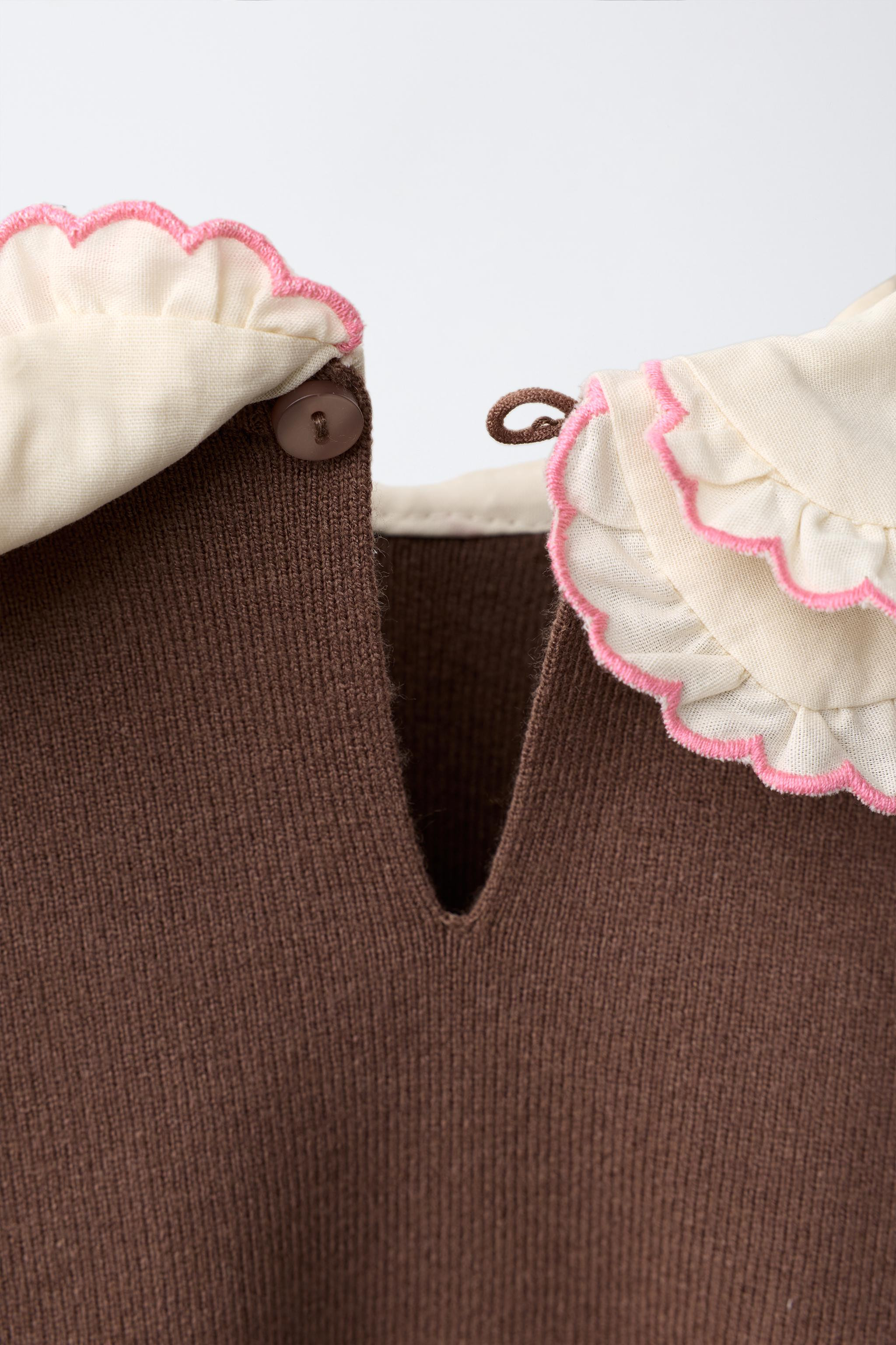 Knit jumper with double embroidered Peter Pan collar and long sleeves. Back button teardrop closu... | Zara US