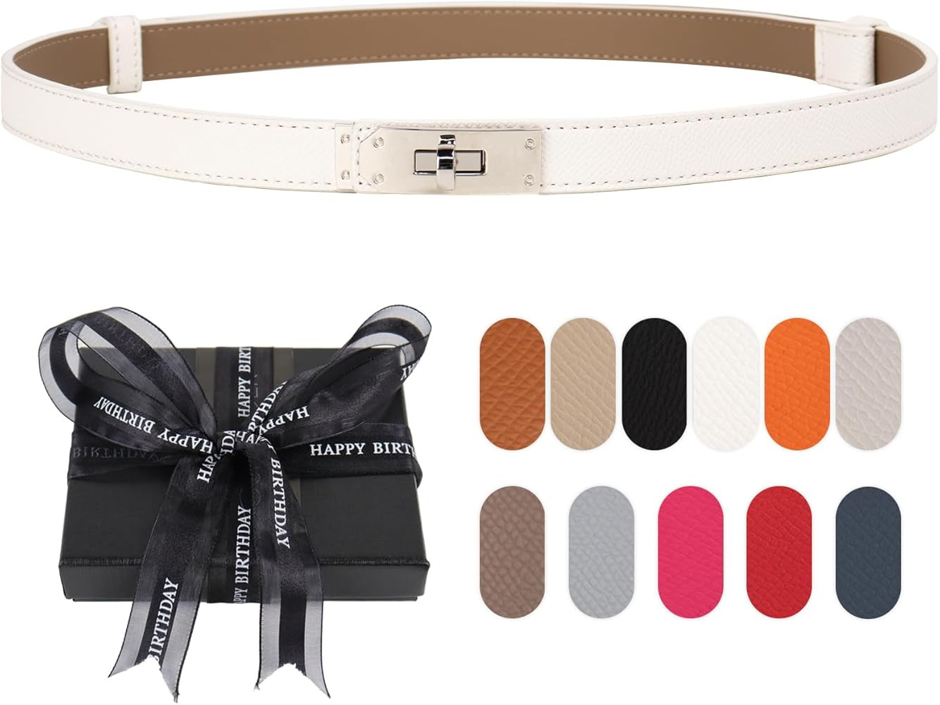 Women's Skinny Belt with Turn-Lock Buckle, Adjustable Women Leather Belt for Dresses, Jeans, Coat... | Amazon (US)