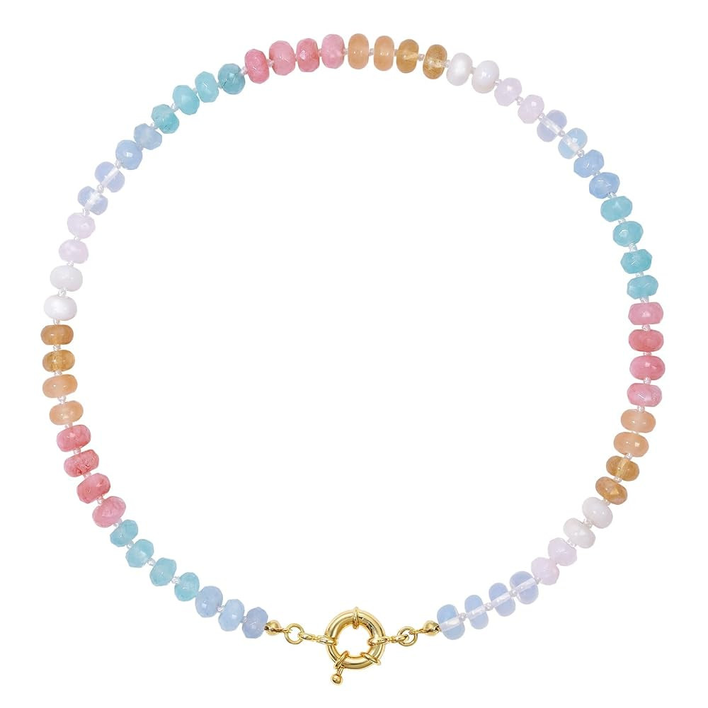 KissYan Beaded Gemstone Necklace for Women, Colorful Boho Bead Choker Natural Stone Surfer Beach ... | Amazon (US)