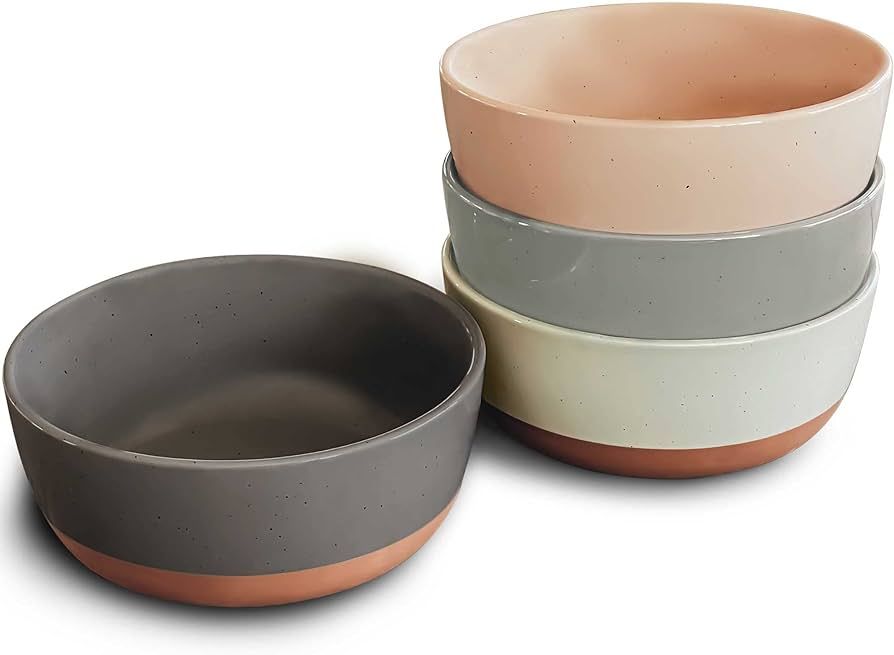 Mora Ceramic Flat Bowls Set of 4 - 25 oz- For Soup, Salad, Rice, Cereal, Breakfast, Dinner, Servi... | Amazon (US)