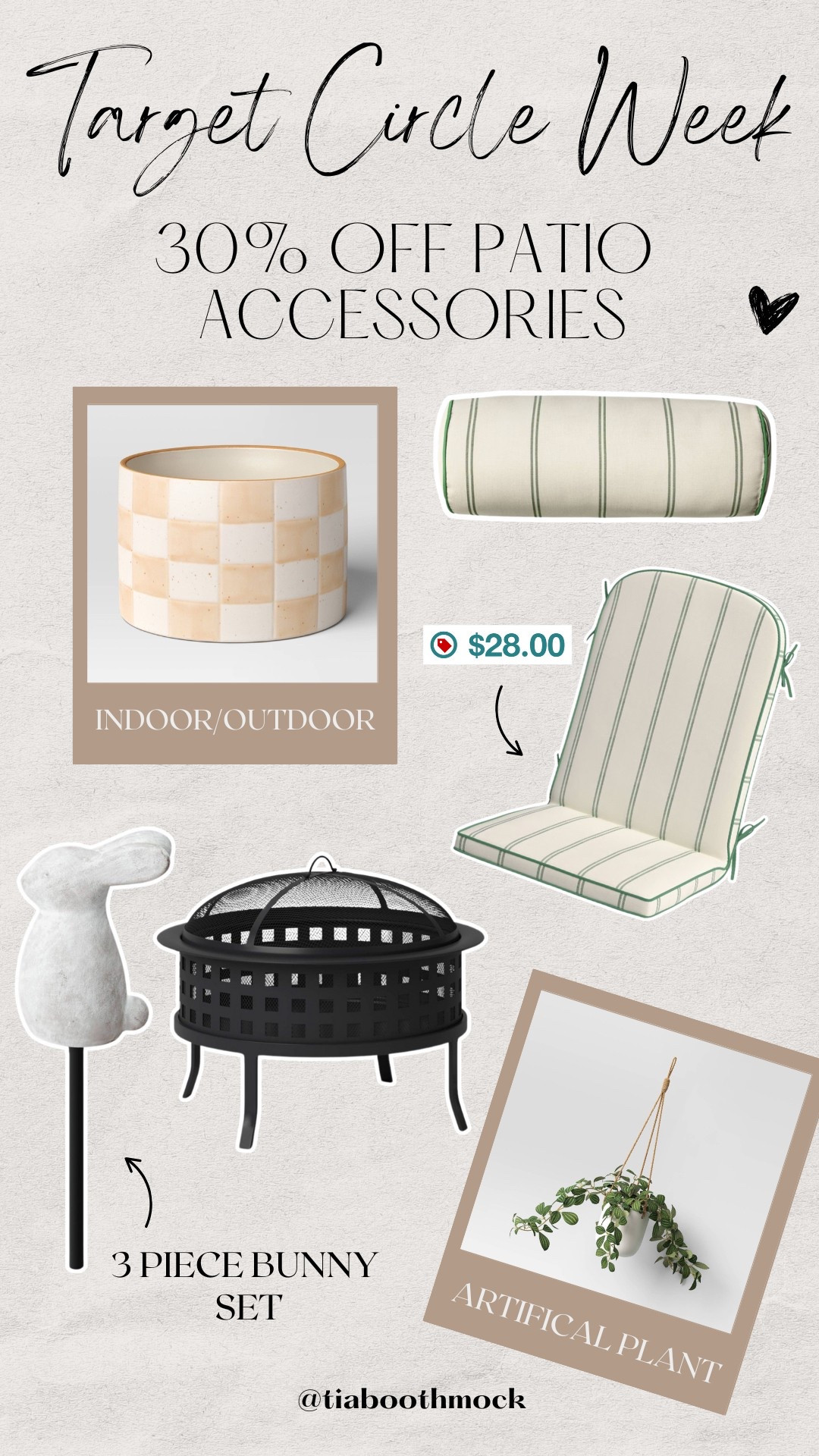 30% off select patio furniture, accessories, and greenery for Target Circle Week! 

#LTKFindsUnder100 #LTKHome #LTKSaleAlert