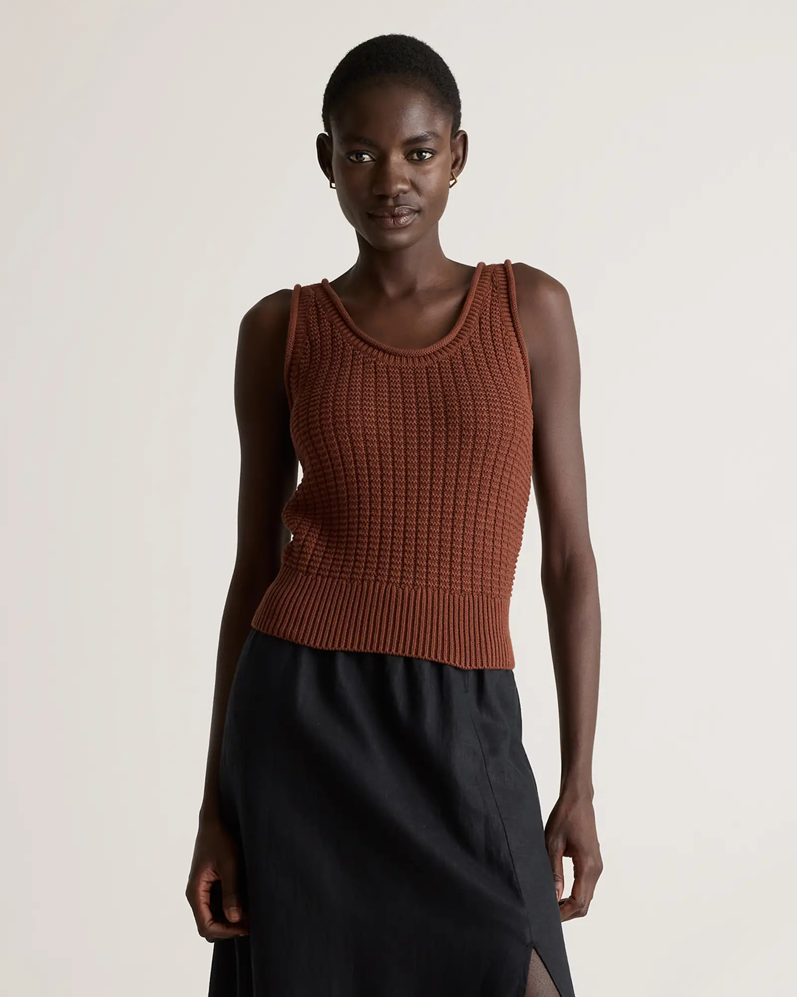 100% Organic Cotton Waffle Cropped Sweater Tank in Heather Brown | Quince