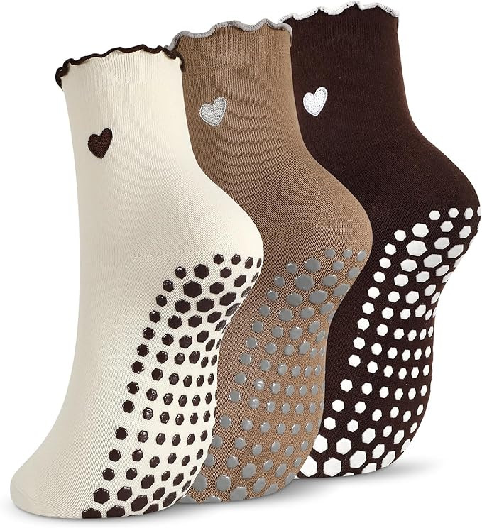 scenicamp 3 Pairs Cute Pilates Socks with Grips for Women Cotton Ruffle Non Slip Yoga Grippy Sock... | Amazon (US)
