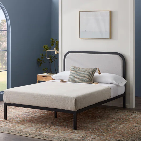 Metal Bed Frame with Rounded Upholstered Headboard | Wayfair North America
