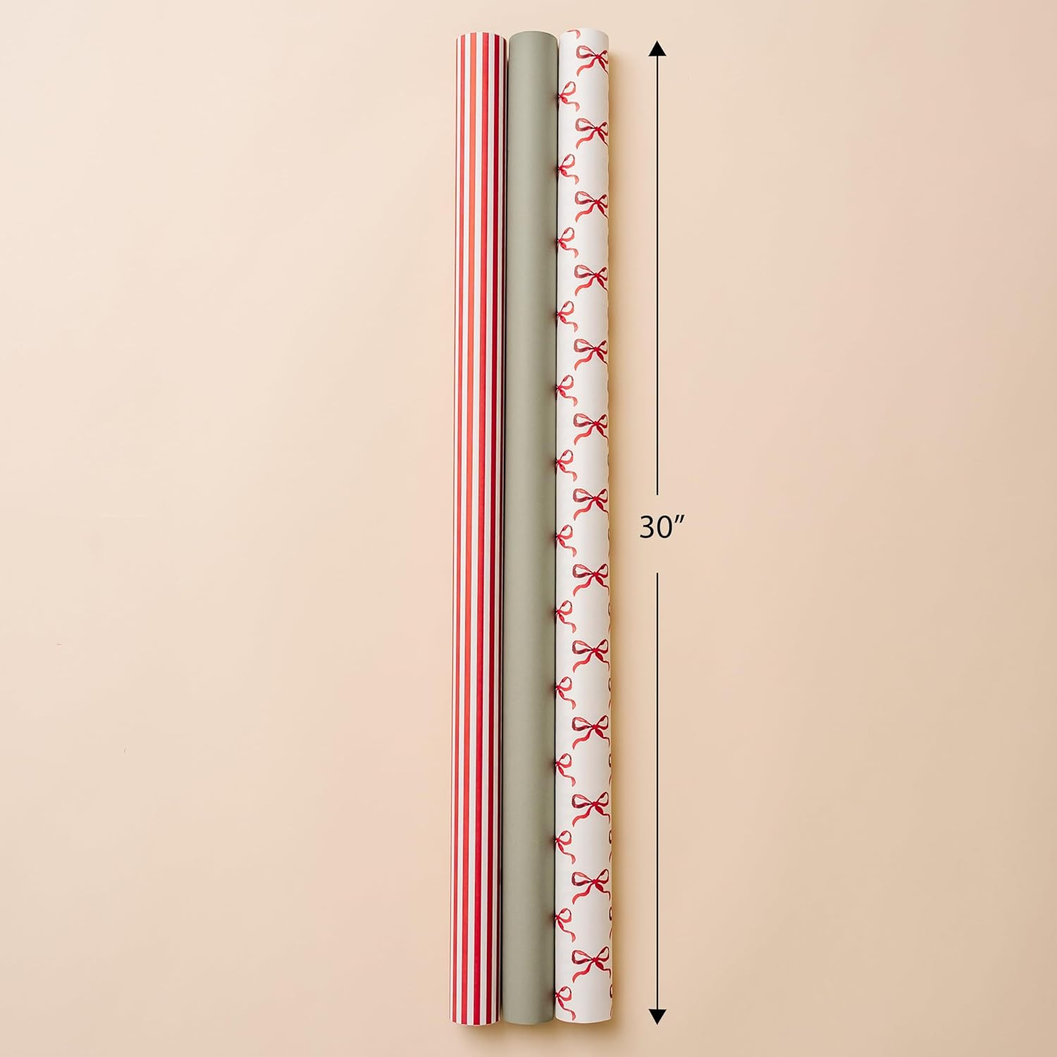 Merry Market 3-pack Premium Matte Christmas Wrapping Paper, Minimal Holiday Gift Wrap, Bows, Red ... | Amazon (US)