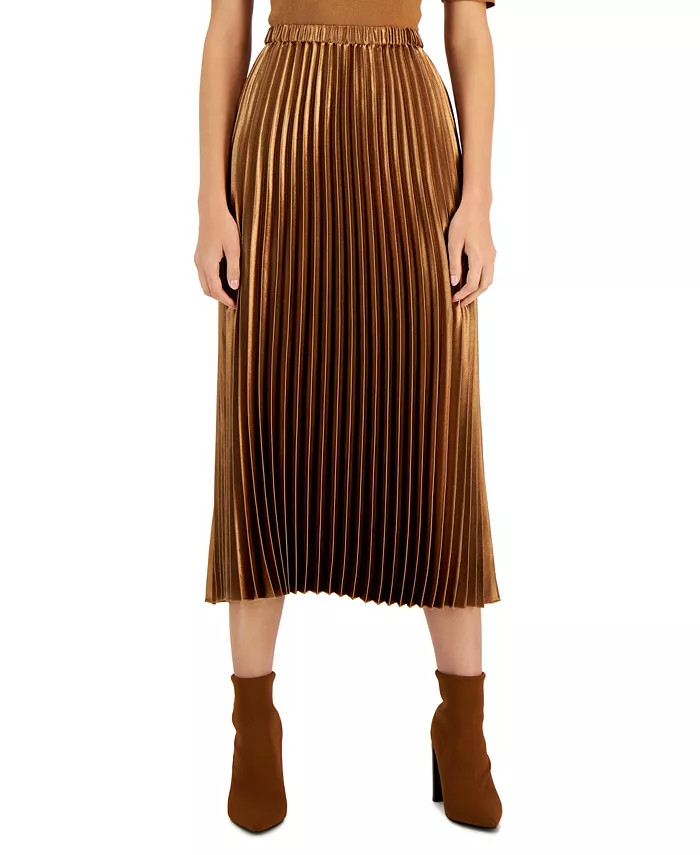 Anne Klein Petite Satin Pleated Pull-On Midi Skirt - Macy's | Macy's