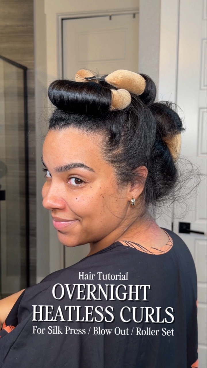 One of my most frequently asked questions is “how do you maintain your roller set through the week?” 

And this is it! I just roll my hair up in 3, sometimes 4 @overnightblowout rods like this and put a silk scarf on! No added products unless I need a dry shampoo or if my hair starts to frizz/feel dry I’ll add some oil to my ends but that’s pretty rare if my initial styling session goes well! My roller sets are such a low maintenance hairstyle and as a busy wife & mom, I understand why the women in generations before us stayed in a roller set!! 

#straightnatural #rollersetonnaturalhair #heatlesscurls