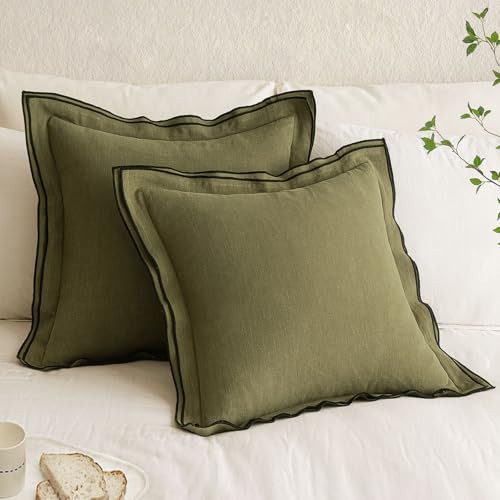 MIULEE Linen Throw Pillow Covers, 2 Piece 20x20 Inch Olive Green, Boho Euro Pillowcases for Bed to Infuse Elegance, Ideal for Sofa Couch Cushion in Home Decor Upgrade | Amazon (US)