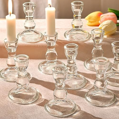24 Pcs Candlestick Holders Bulk, 2.56 x 3.55in Clear Taper Candle Holders, Glass Candle Holders S... | Amazon (US)