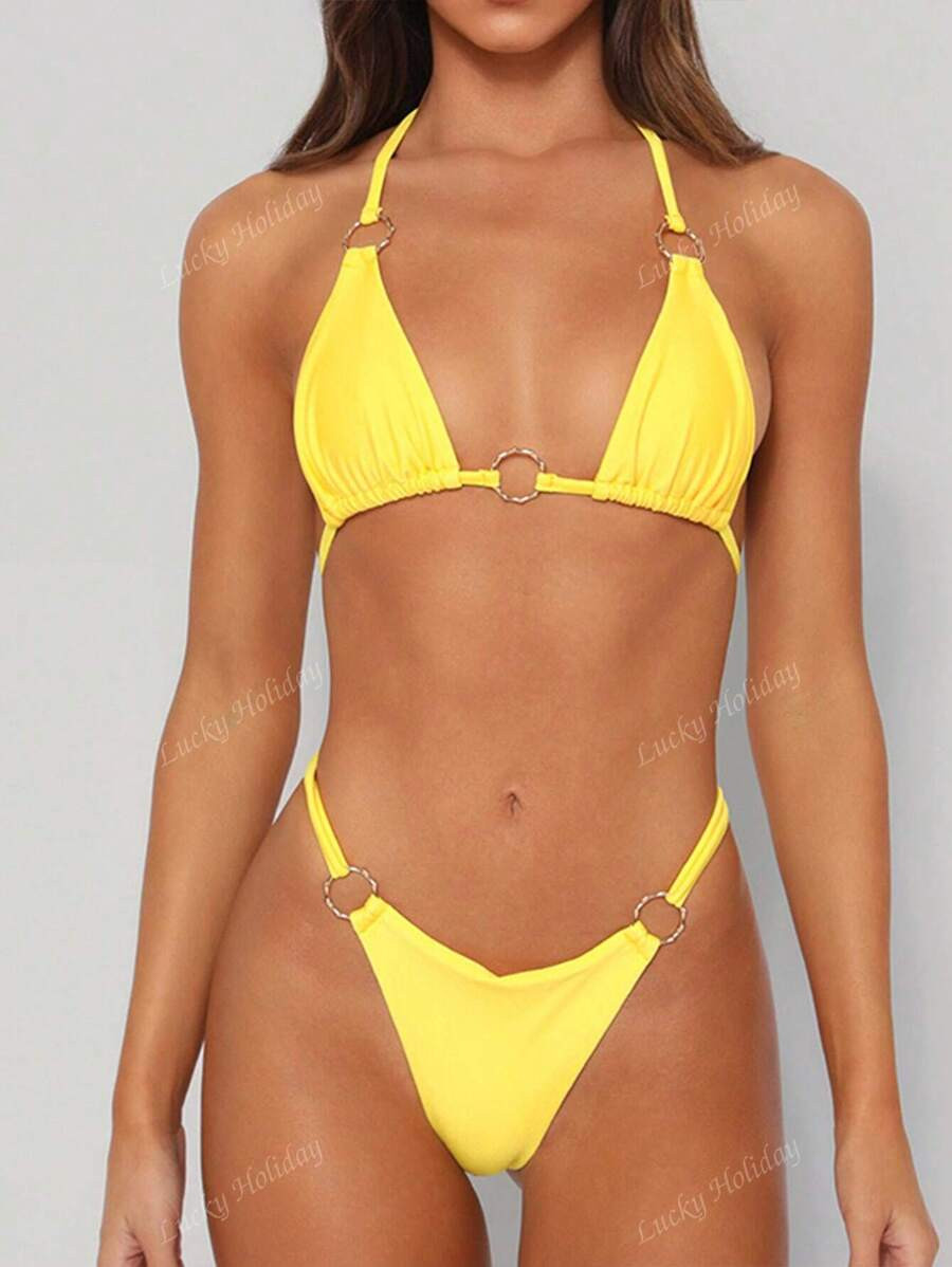 Ring Linked Halter Triangle Bikini Summer | SHEIN